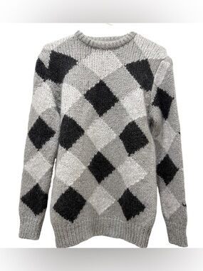 Zara Classic Grey Argyle Knit Sweater - Womens - Size Medium